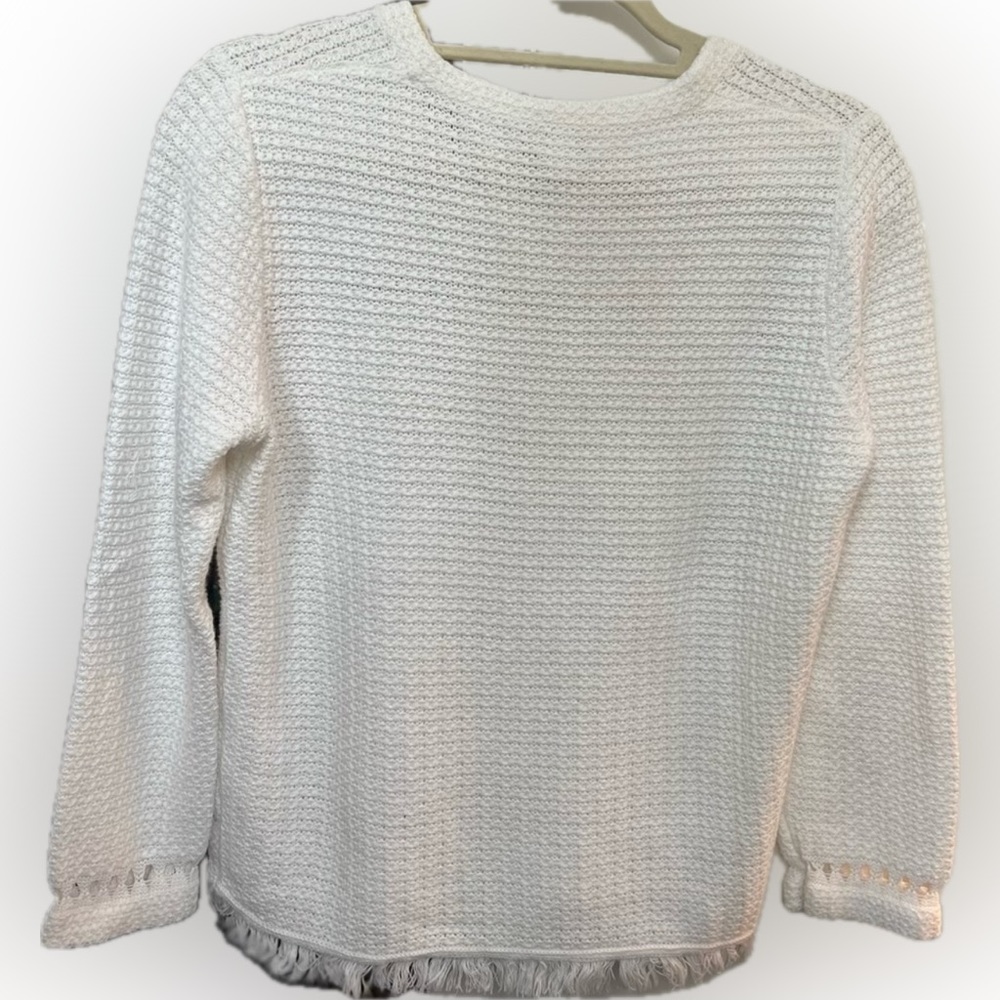 J Crew M Mercantile White Cut Out Sweater w/ Fringe In Excellent Condition! EUC - Picture 4 of 11
